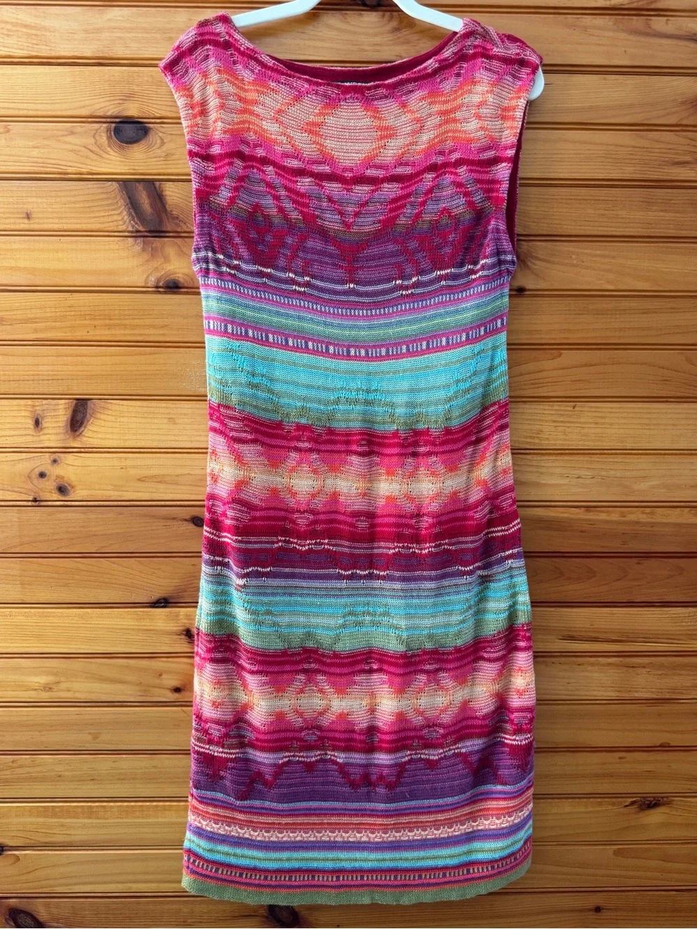 Lauren Ralph Lauren Knit Midi Dress L Funky Boho Southwestern Colorful Linen